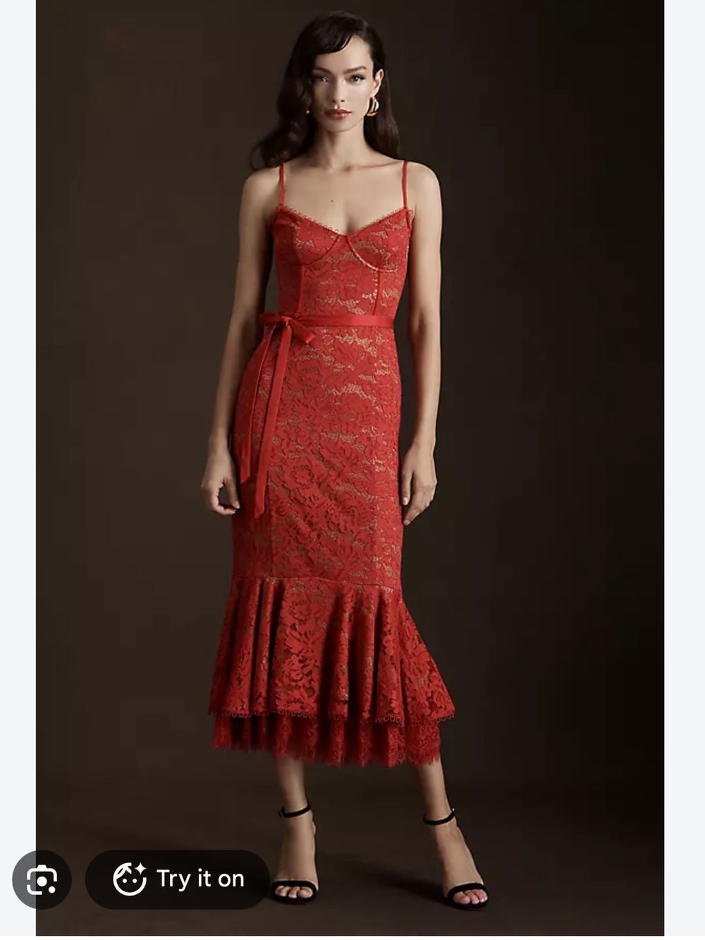 💥 V CHAPMAN Red Naomi Lace Midi with Flounced Hem